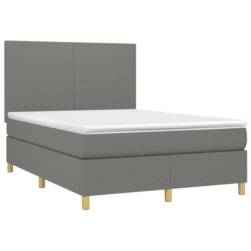 Cadre de lit LED avec sommier tête de lit matelas 140x200 cm tissu gris foncé TDL0208352