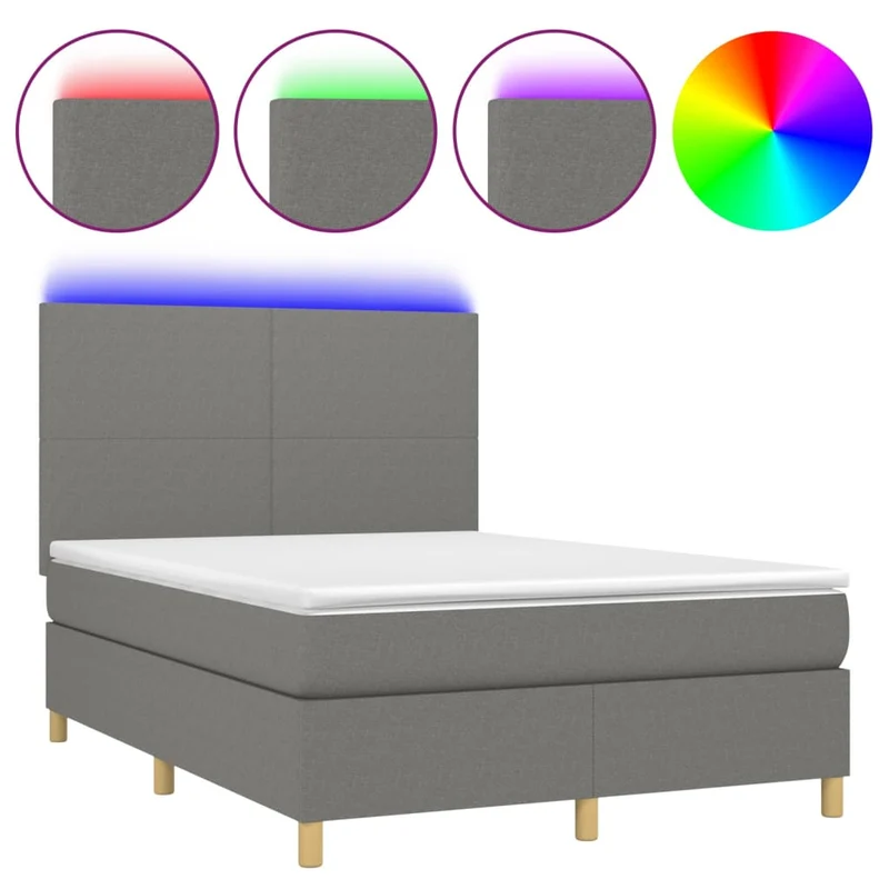 Cadre de lit LED avec sommier tête de lit matelas 140x200 cm tissu gris foncé TDL0208352