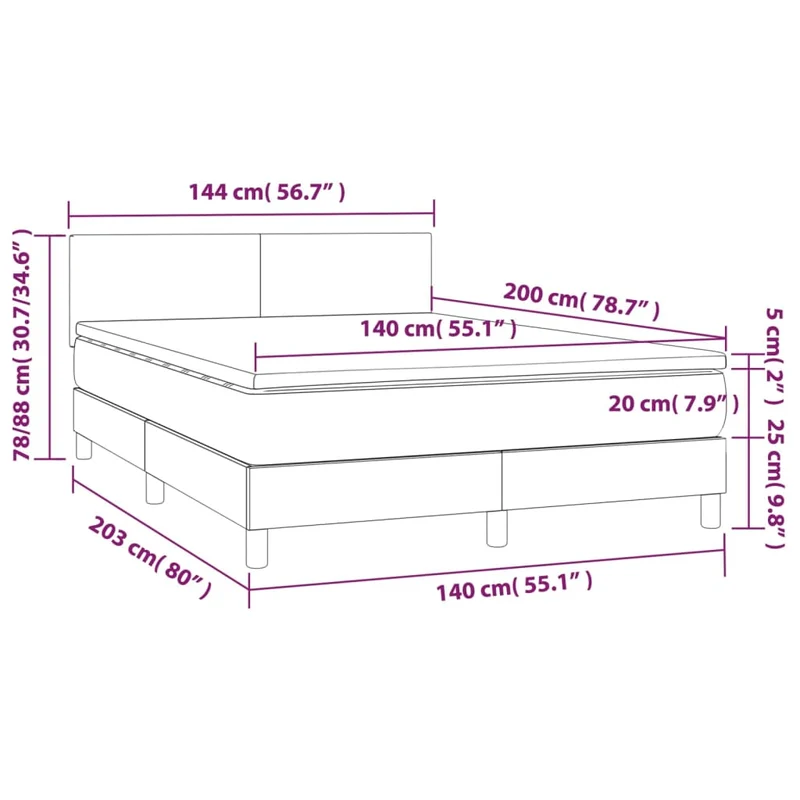 Cadre de lit LED avec sommier tête de lit matelas 140x200 cm tissu gris foncé TDL0208344