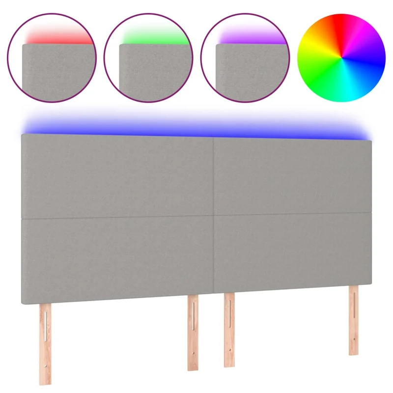 Tête de lit accessoire couchage chambre à coucher meuble à LED 200 x 5 x 118/128 cm tissu gris clair TDL0201326
