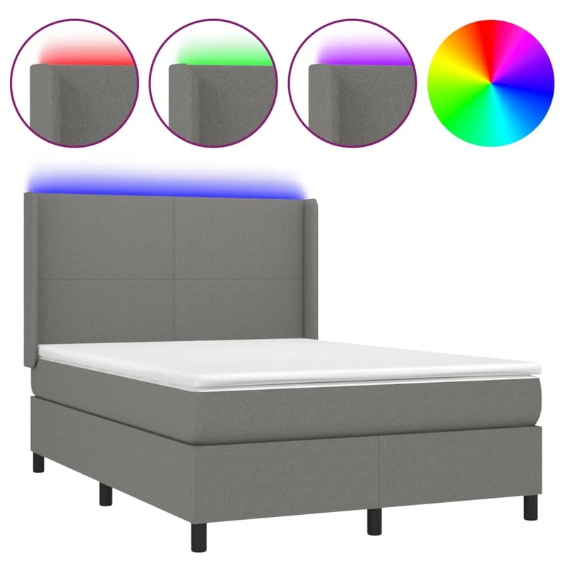 Cadre de lit LED avec sommier tête de lit matelas 140x190 cm tissu gris foncé TDL0208381
