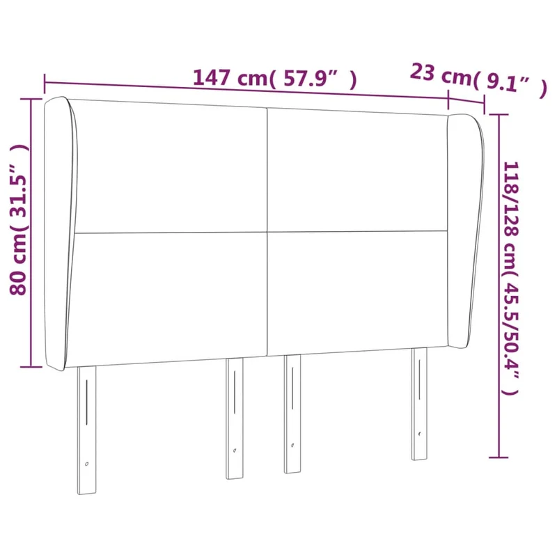 Tête de lit accessoire couchage chambre à coucher meuble avec rebord latéral 147 x 23 x 118/128 cm tissu gris foncé TDL0205003