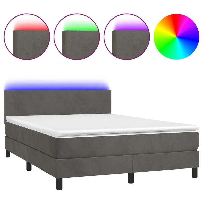 Cadre de lit LED avec sommier tête de lit matelas surmatelas 140x190 cm tissu velours gris foncé TDL0207721