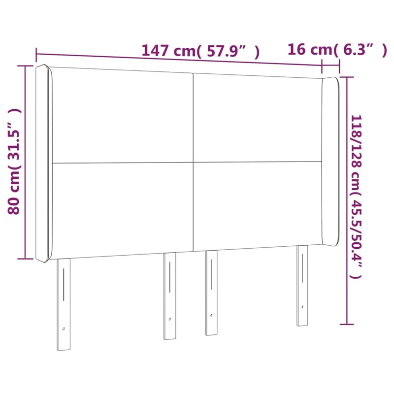 Tête de lit accessoire couchage chambre à coucher meuble avec rebord latéral 147 x 16 x 118/128 cm tissu gris foncé TDL0205024