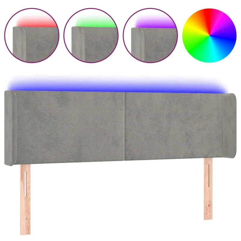Tête de lit accessoire couchage chambre à coucher meuble à LED 147 x 16 x 78/88 cm tissu velours gris clair TDL0201370