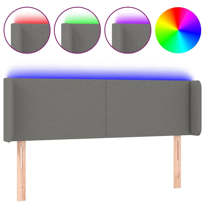 Tête de lit accessoire couchage chambre à coucher meuble à LED 147 x 16 x 78/88 cm tissu gris foncé TDL0201131