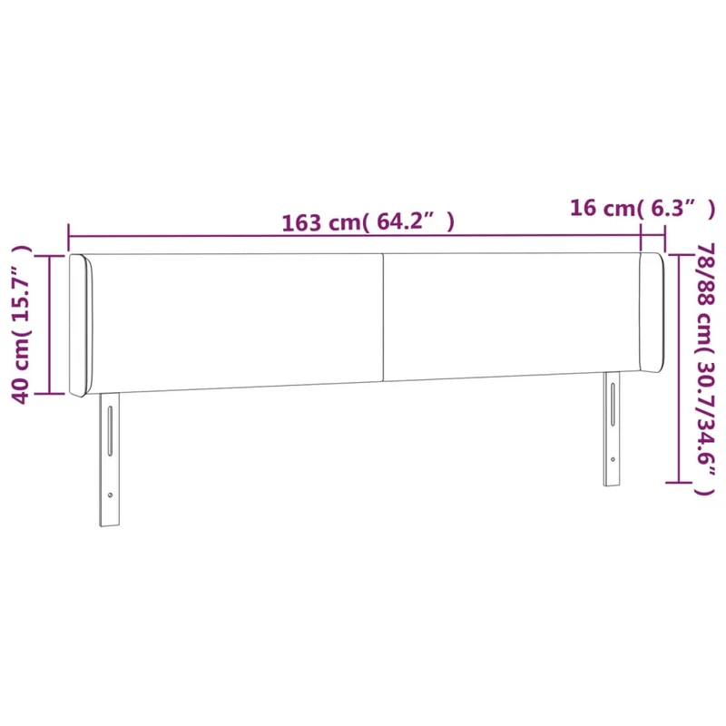 Tête de lit accessoire couchage chambre à coucher meuble avec rebord latéral 163 x 16 x 78/88 cm tissu velours gris foncé TDL0204980