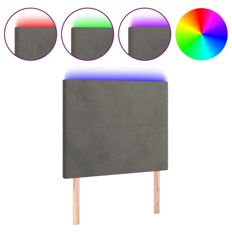 Tête de lit accessoire couchage chambre à coucher meuble à LED 80 x 5 x 118/128 cm tissu velours gris foncé TDL0201044