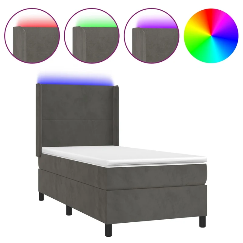 Cadre de lit LED avec sommier tête de lit matelas 80x200cm tissu velours gris foncé TDL0208268