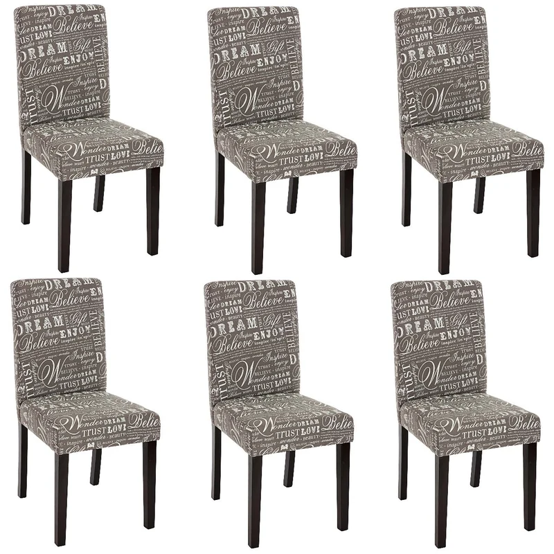 Lot de 6 chaises de salle à manger en tissu imprimé gris pieds foncés CDS04220