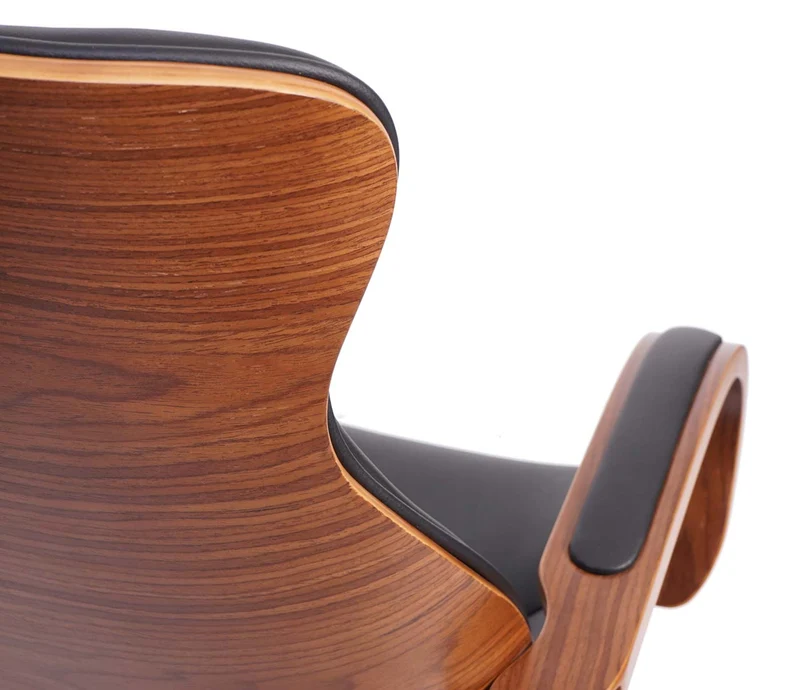 Fauteuil de bureau pivotante en synthétique noir dossier bois aspect noyer rotatif à 360° 04_0001861