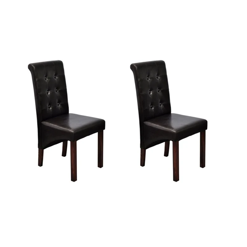 Lot de 2 chaises de salle à manger cuisine dossier capitonné en synthétique marron CDS020735