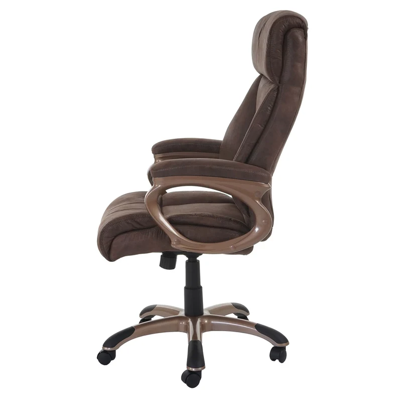 Fauteuil chaise de bureau sur roulettes pivotante design vintage aspect daim taupe-marron 04_0001776