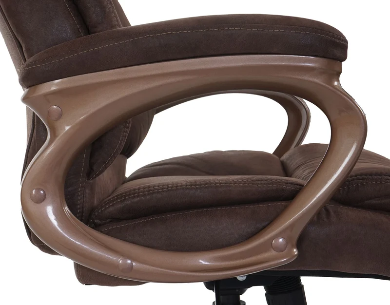 Fauteuil chaise de bureau sur roulettes pivotante design vintage aspect daim taupe-marron 04_0001776