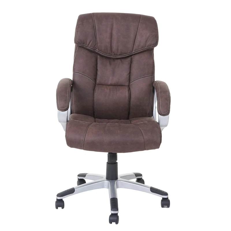 Fauteuil chaise de bureau sur roulettes pivotante tissu aspect daim marron vintage 04_0001806