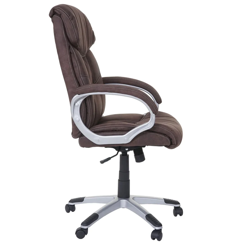 Fauteuil chaise de bureau sur roulettes pivotante tissu aspect daim marron vintage 04_0001806