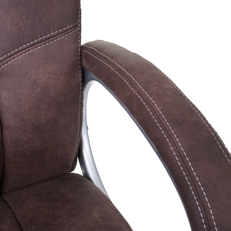 Fauteuil chaise de bureau sur roulettes pivotante tissu aspect daim marron vintage 04_0001806