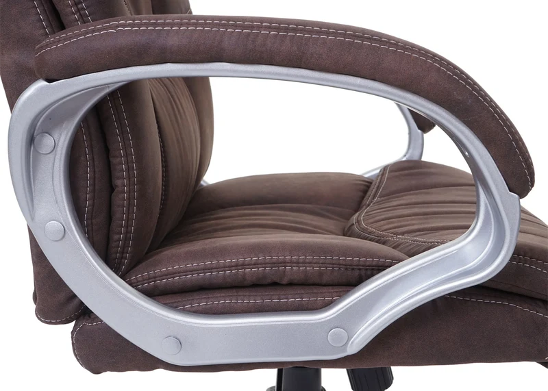 Fauteuil chaise de bureau sur roulettes pivotante tissu aspect daim marron vintage 04_0001806