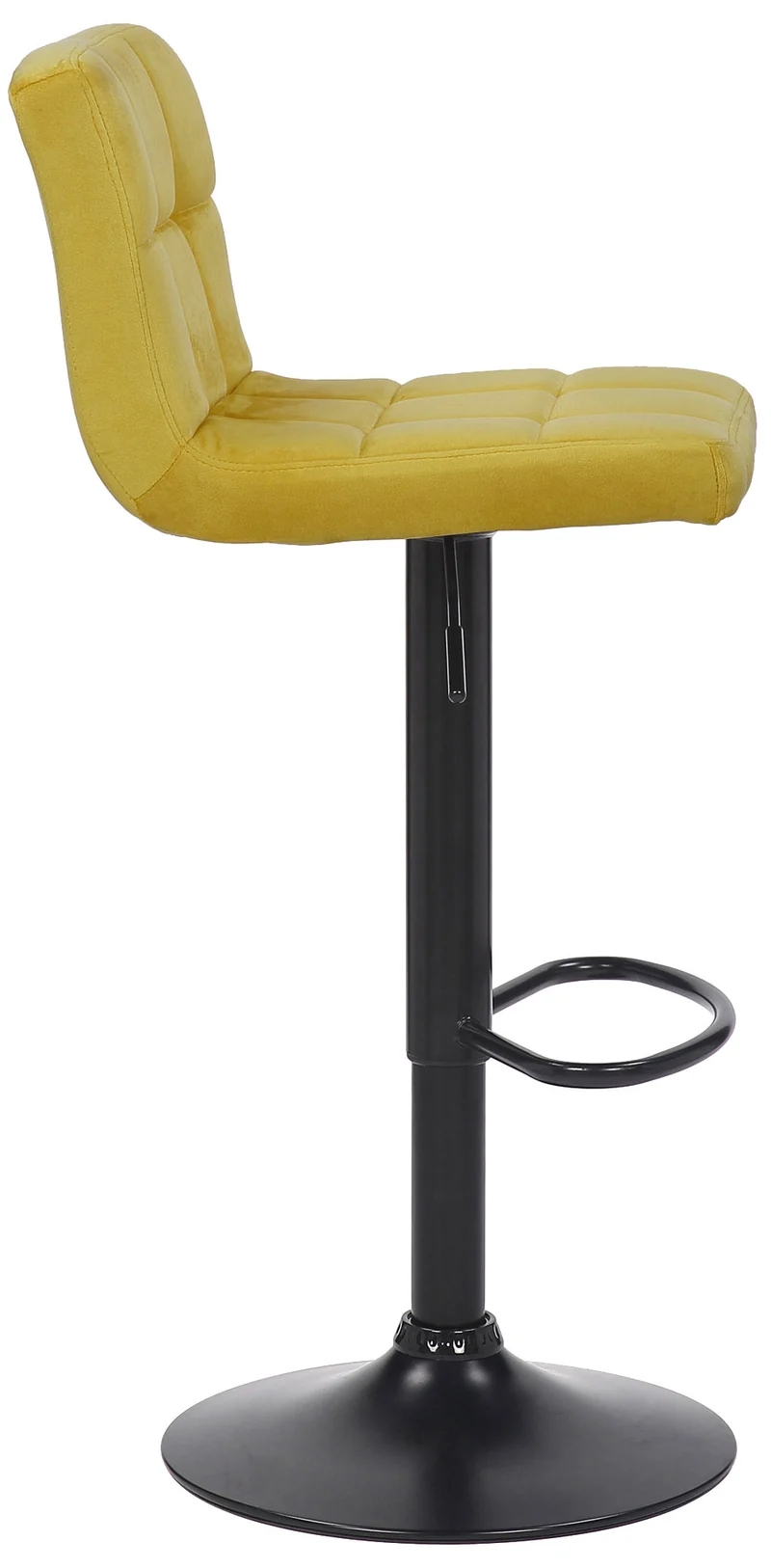 Tabouret de bar en velours jaune avec pieds en métal noir assise rembourée repose-pieds pivotant TDB10182