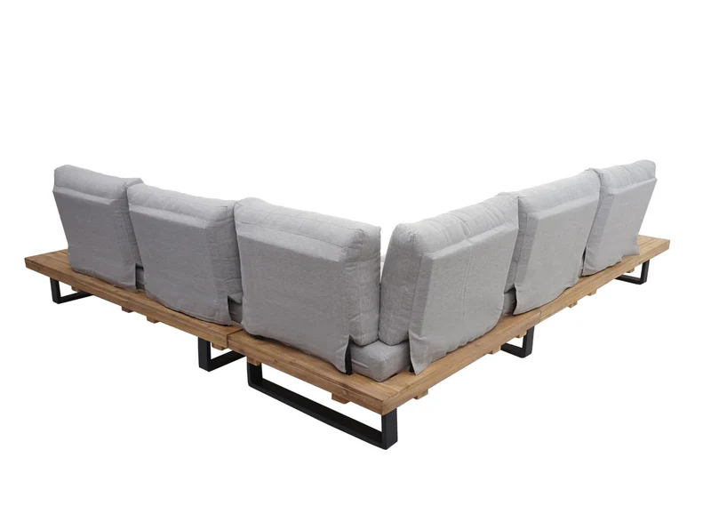 Salon de jardin terrasse balcon luxe ensemble canapé table en bois FSC certifié coussin gris clair 04_0003261