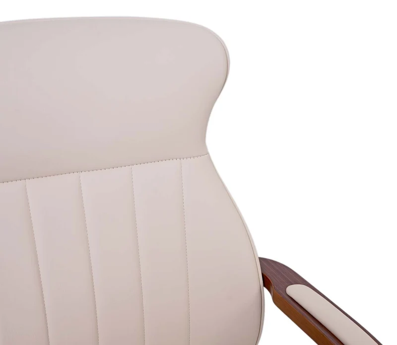 Chaise de bureau ergonomique pivotante avec accoudoirs synthétique aspect noyer courbé crème 04_0001860