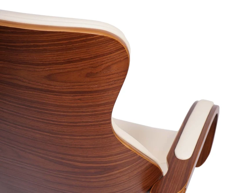Chaise de bureau ergonomique pivotante avec accoudoirs synthétique aspect noyer courbé crème 04_0001860