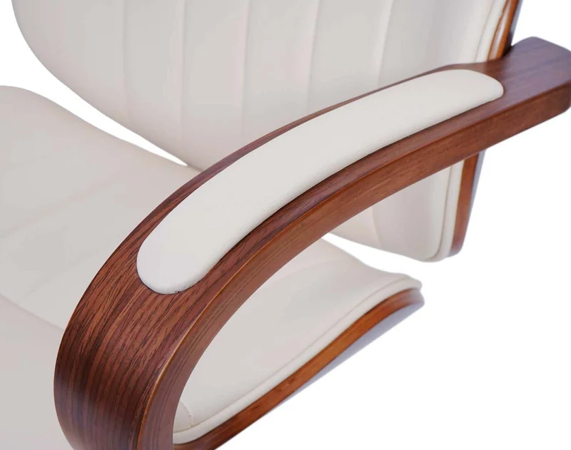 Chaise de bureau ergonomique pivotante avec accoudoirs synthétique aspect noyer courbé crème 04_0001860