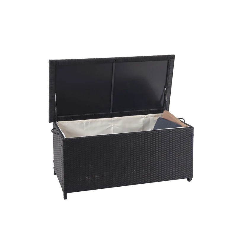 Coffre de rangement pour jardin en polyrotin noir avec roulettes rangement coussins 51x100x50cm 170L 04_0001367