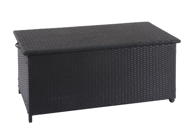 Coffre de rangement pour jardin en polyrotin noir avec roulettes rangement coussins 51x100x50cm 170L 04_0001367