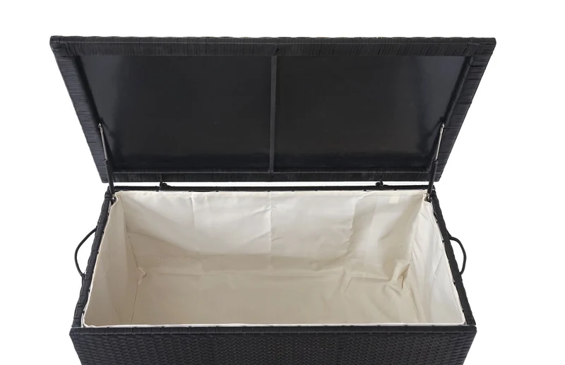 Coffre de rangement pour jardin en polyrotin noir avec roulettes rangement coussins 51x100x50cm 170L 04_0001367