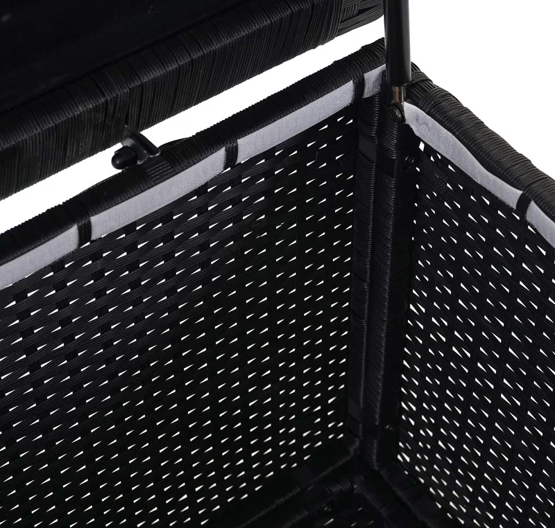 Coffre de rangement pour jardin en polyrotin noir avec roulettes rangement coussins 51x100x50cm 170L 04_0001367