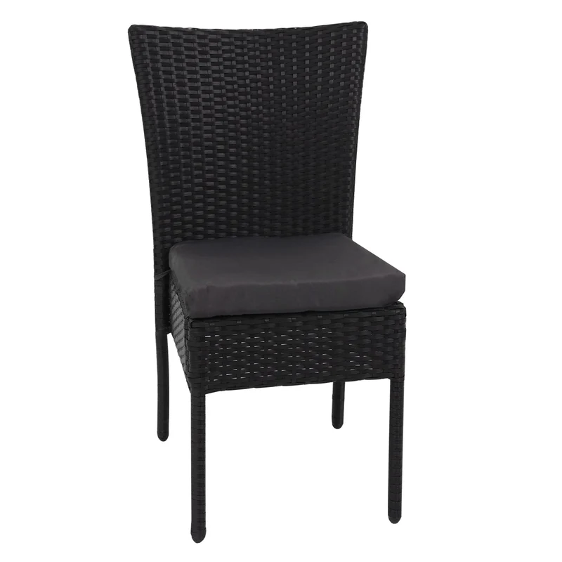 2x chaises fauteuils pour balcon jardin empilable en poly-rotin noir coussin gris foncé 04_0000264