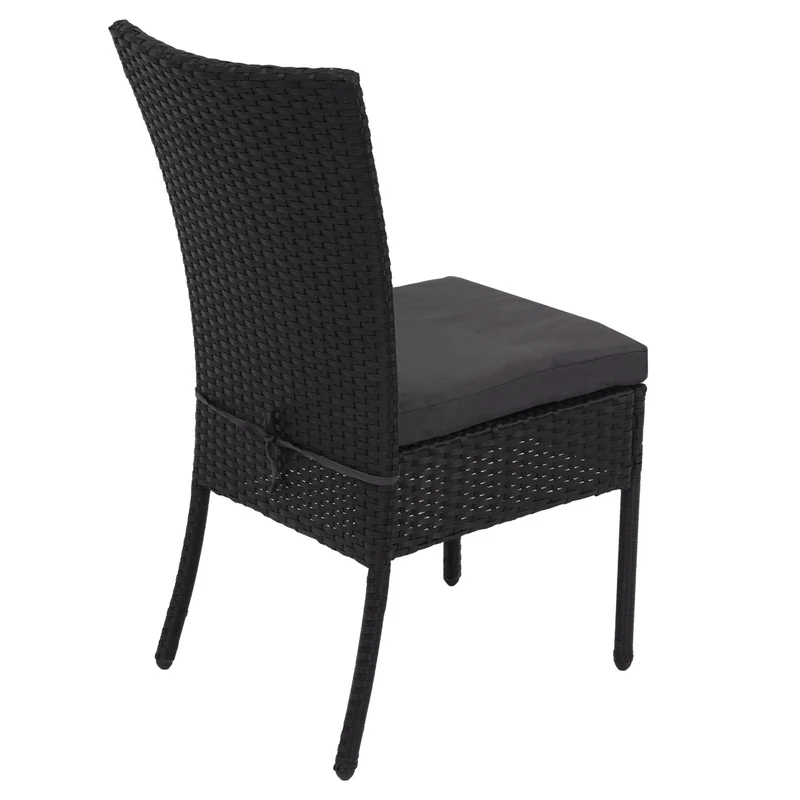 2x chaises fauteuils pour balcon jardin empilable en poly-rotin noir coussin gris foncé 04_0000264