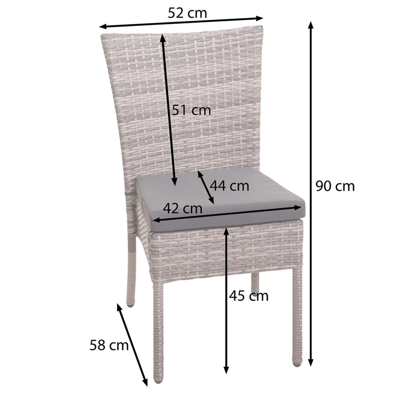 2x chaises fauteuils pour balcon jardin empilable en poly-rotin noir coussin gris foncé 04_0000264