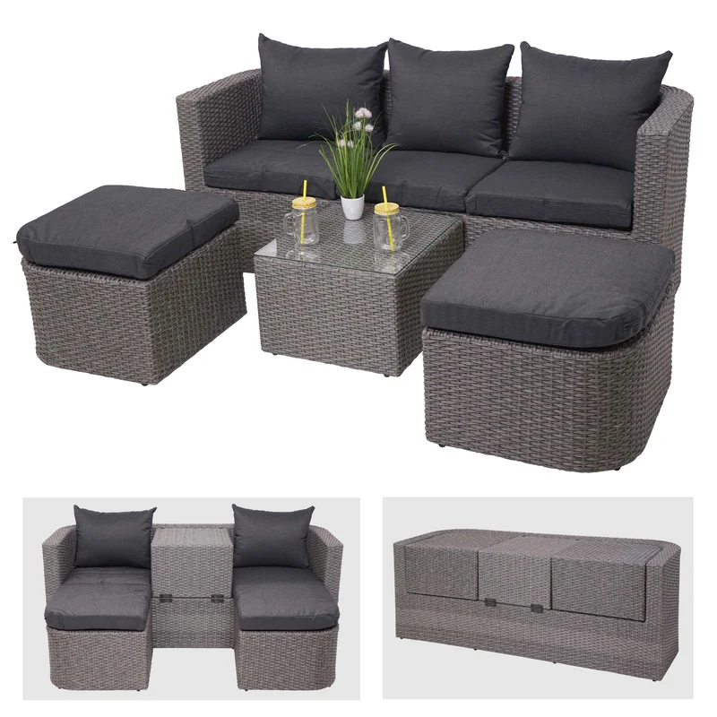 Salon de jardin avec fauteuils poufs table et coussins anthracite et polyrotin gris 04_0000526