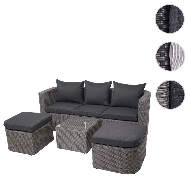 Salon de jardin avec fauteuils poufs table et coussins anthracite et polyrotin gris 04_0000526