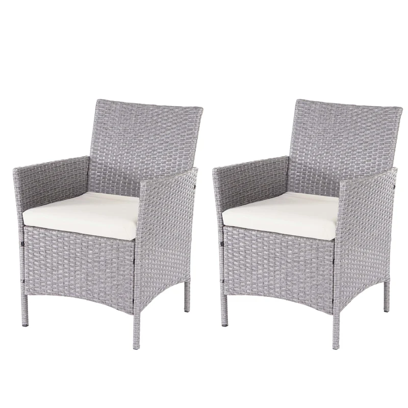 Ensemble de salon de jardin avec canapé fauteuils et table en polyrotin gris coussins crème 04_0000057
