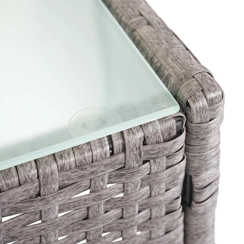 Ensemble de salon de jardin avec canapé fauteuils et table en polyrotin gris coussins crème 04_0000057