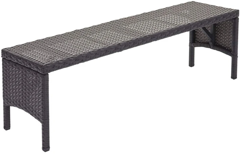 Banc de jardin banquette en polyrotin noir et coussin gris clair 112 cm MDJ04167