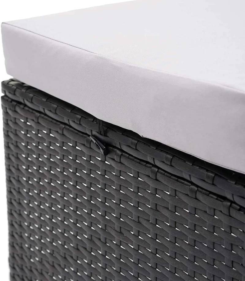 Banc de jardin banquette en polyrotin noir et coussin gris clair 112 cm MDJ04167