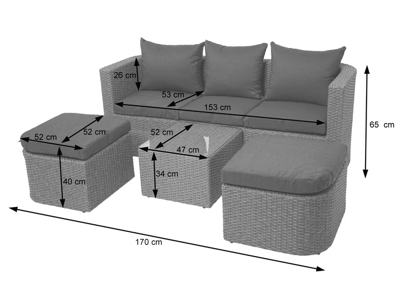 Salon de jardin avec fauteuils poufs table et coussins gis foncé et polyrotin anthracite 04_0000524