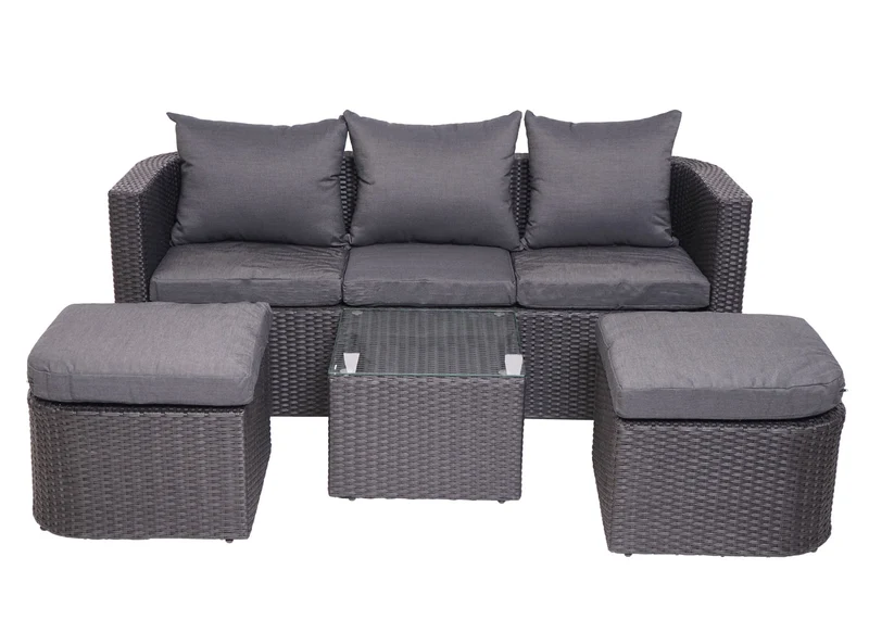 Salon de jardin avec fauteuils poufs table et coussins gis foncé et polyrotin anthracite 04_0000524