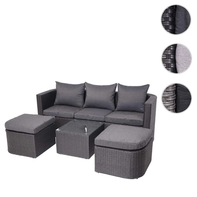 Salon de jardin avec fauteuils poufs table et coussins gis foncé et polyrotin anthracite 04_0000524