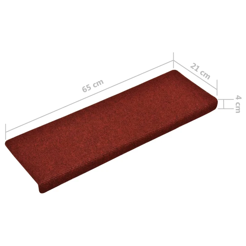 Tapis d'escalier 15 pièces Tissu aiguilleté 65x25 cm Rouge DEC023808