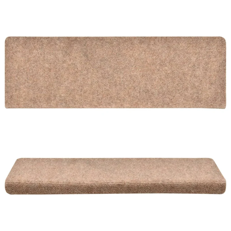 Tapis d'escalier 15 pièces Tissu aiguilleté 65x25 cm Marron DEC023804