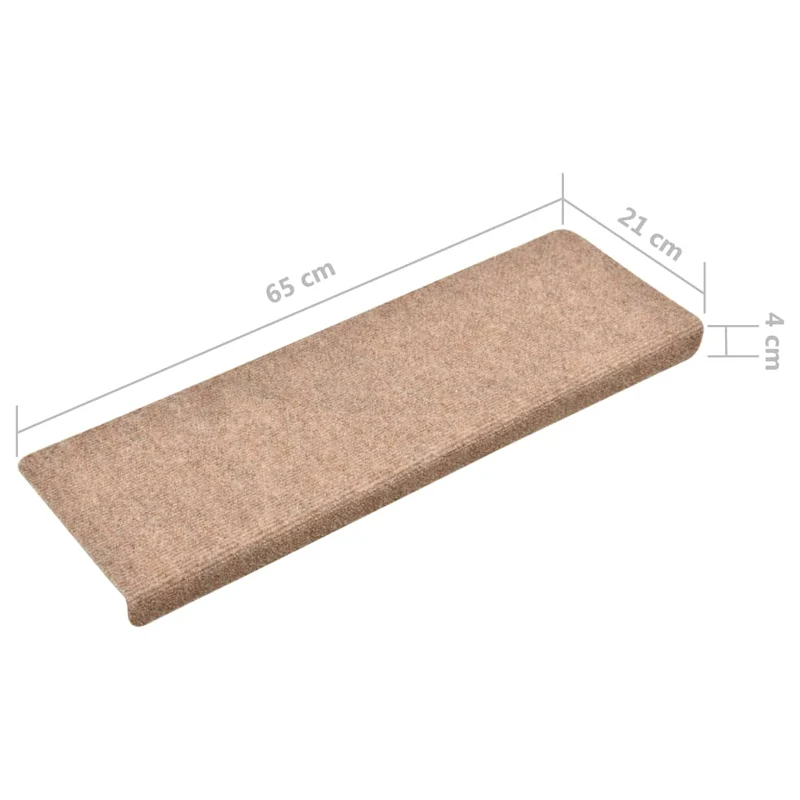Tapis d'escalier 15 pièces Tissu aiguilleté 65x25 cm Marron DEC023804