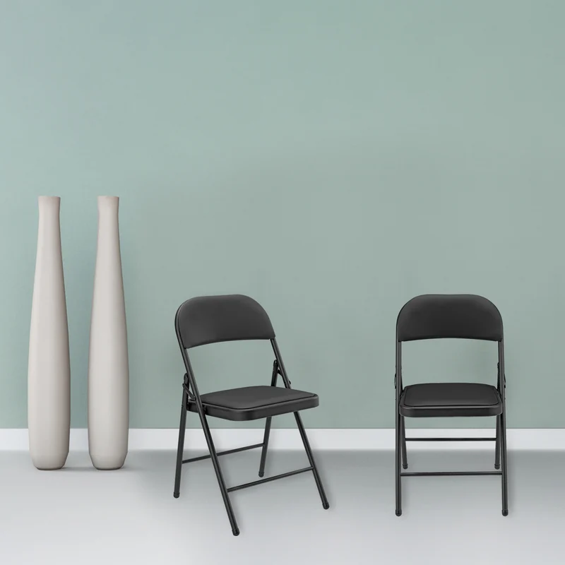 Lot de 6 chaises de bureau chaise de conférence visiteur en synthétique et métal noir pliable 03_0005807