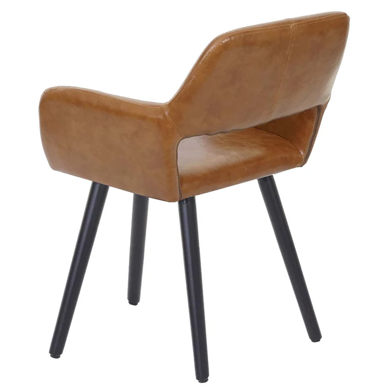 Chaise de salle à manger bureau visiteur sans roulette design rétro en synthétique marron pied en bois foncé 04_0002145
