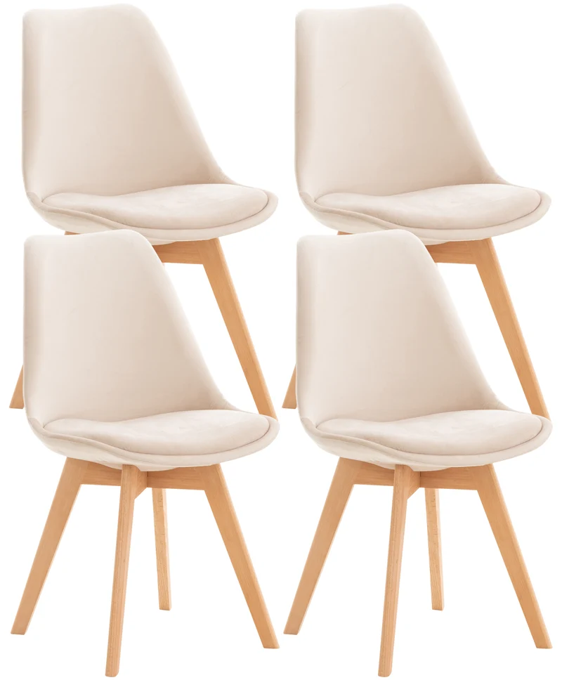 Lot de 4 chaises de salle à manger design scandinave en tissu velours beige pieds bois clair CDS10379