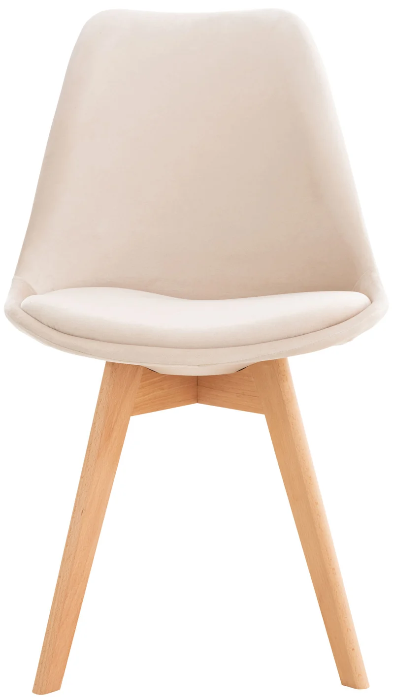 Lot de 4 chaises de salle à manger design scandinave en tissu velours beige pieds bois clair CDS10379